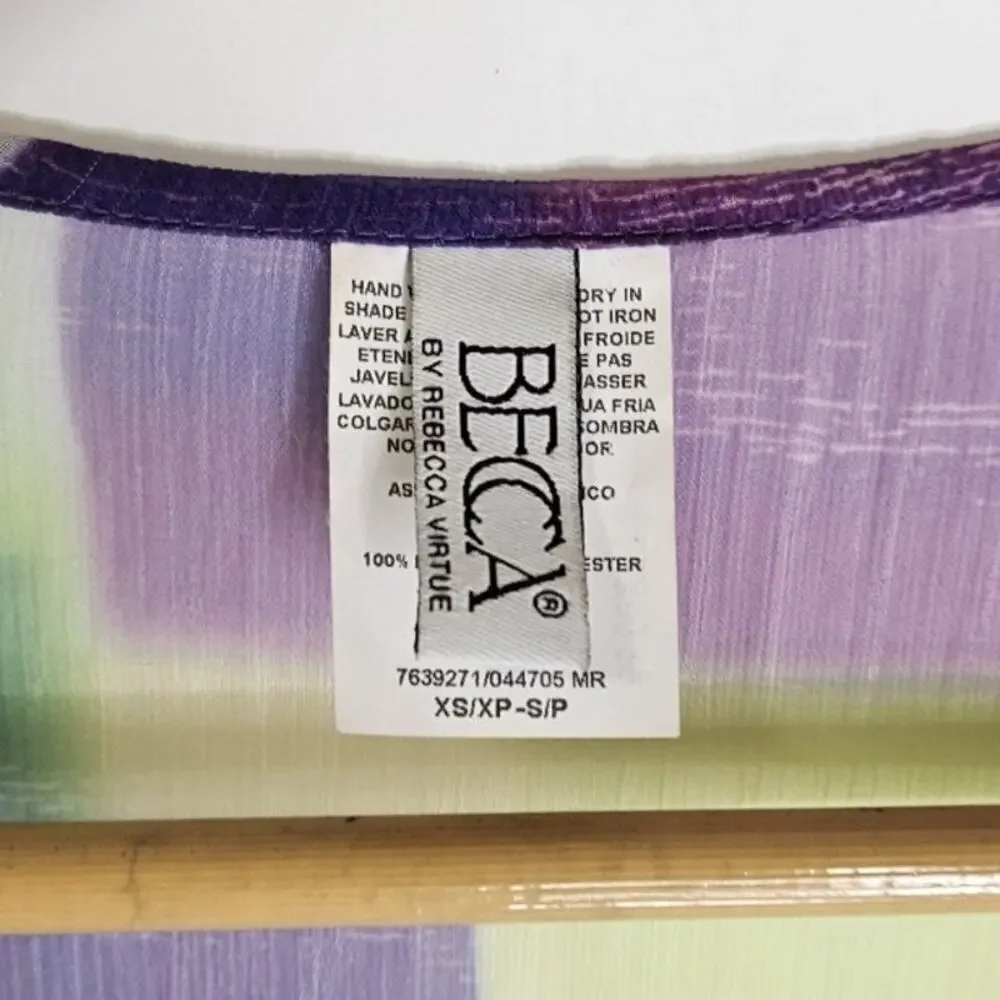 Becca by Rebecca Virtue Womens Purple Semi-Sheer Swim Cover-up SZ XS Pink Green